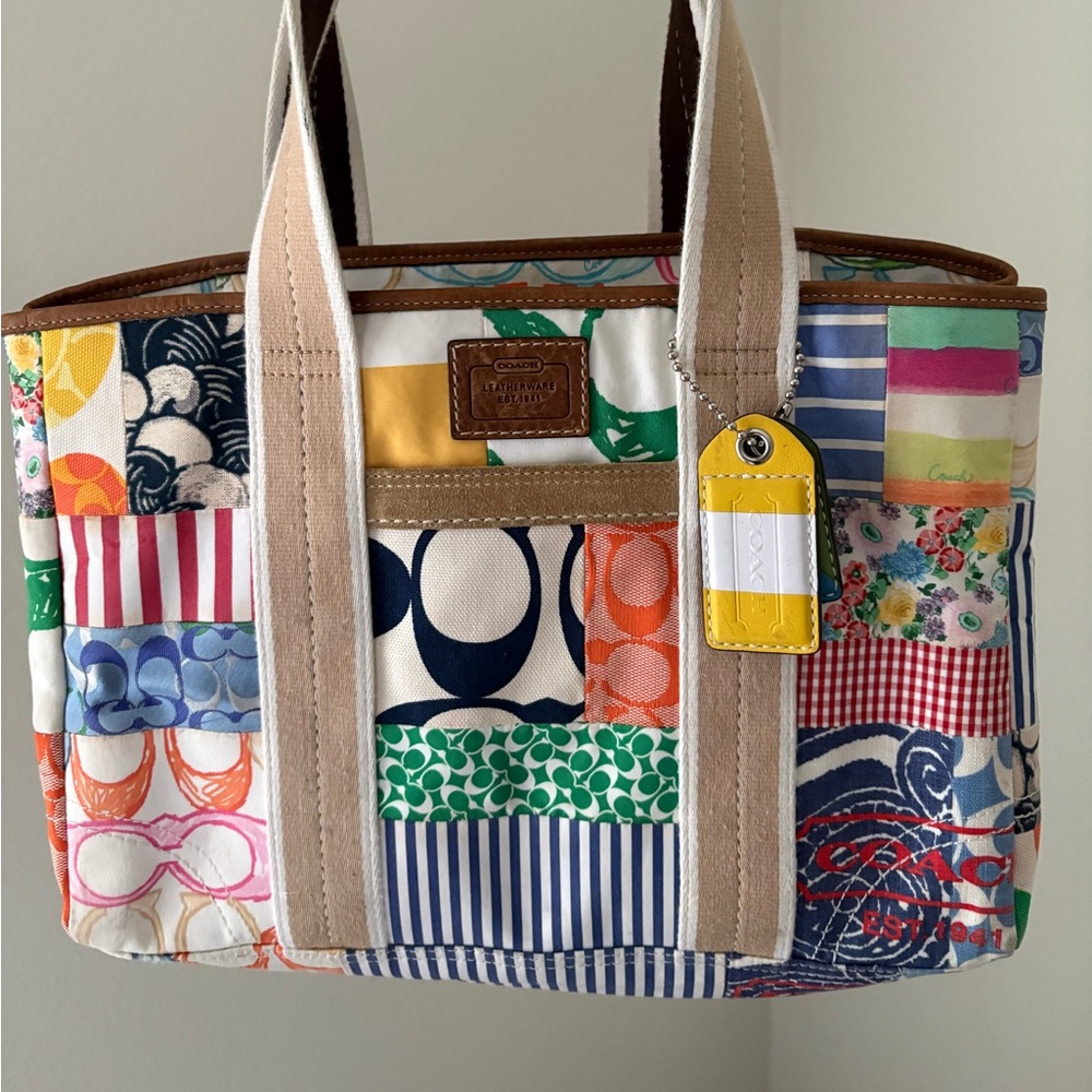 Y2K Vintage Coach Hamptons Patchwork Canvas Tote Style 10444